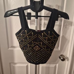 Bongo Black Strap Crop Top | Medium with Dazzling Gold Sequins!